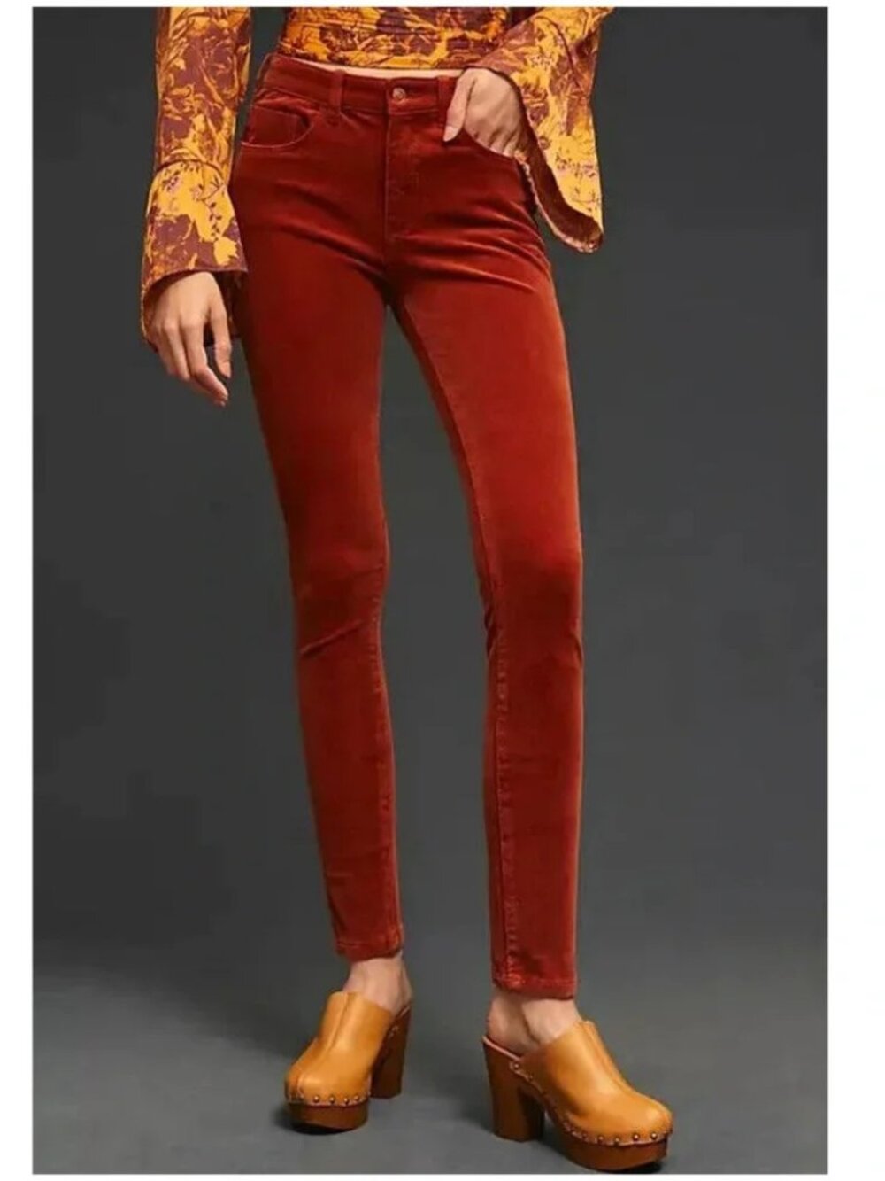 Anthropologie Pilcro High Rise Skinny orange mustard corduroy velvet pants
